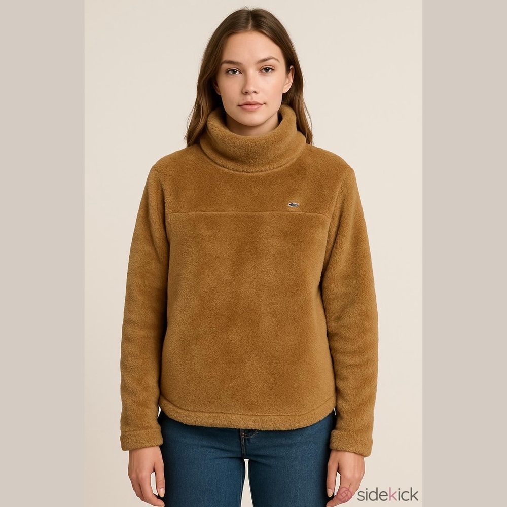 Vineyard Vines Mock Neck Teddy Sherpa pullover sweater Tan Brown
